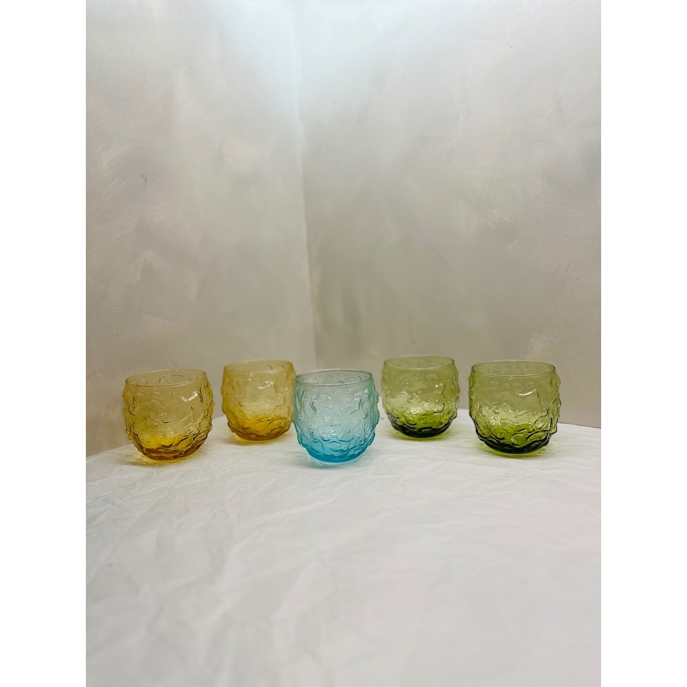 Vintage MCM Anchor Hocking Milano Lido Roly Poly Tumblers Set of 5 Multicolor